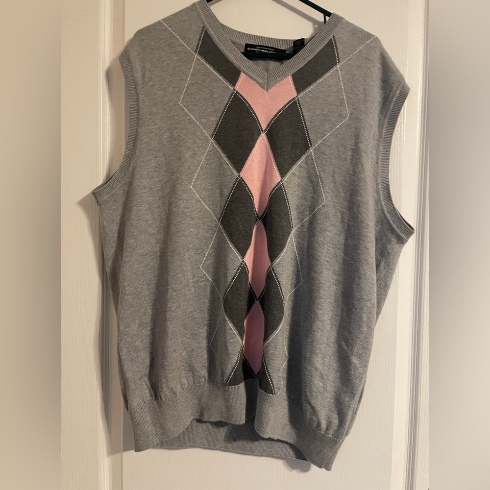 Carnoustie Men’s Argyle Fisherman’s Gray Pink‎ Vest Size Large Preppy Casual
